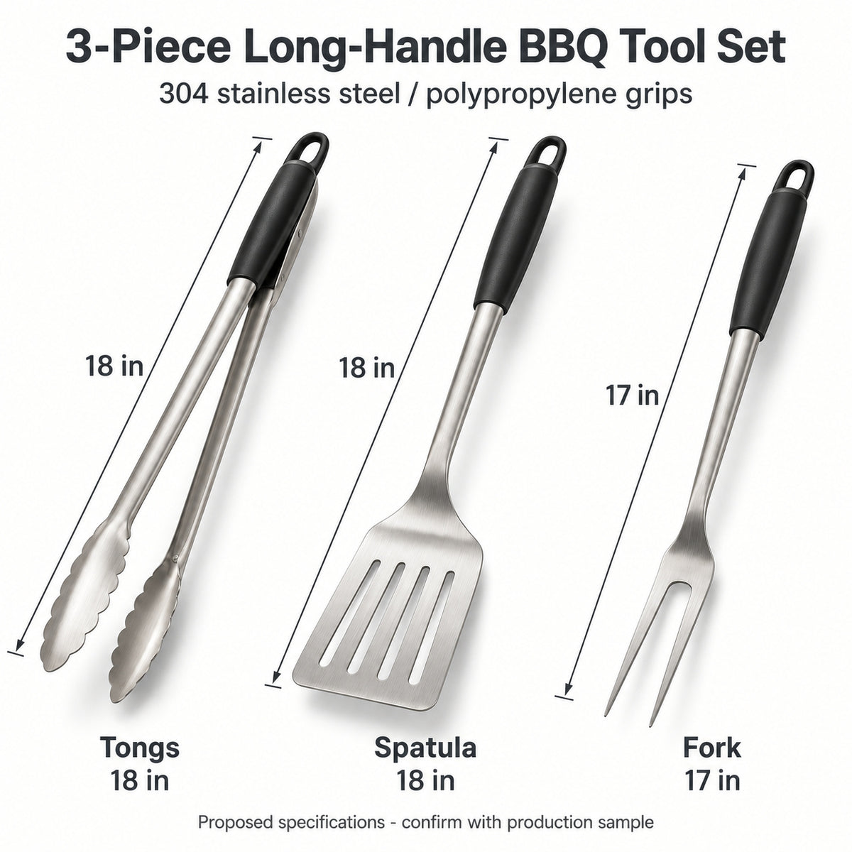 3-Piece Long-Handle BBQ Tool Set