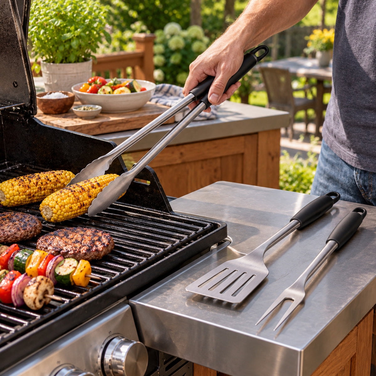 3-Piece Long-Handle BBQ Tool Set