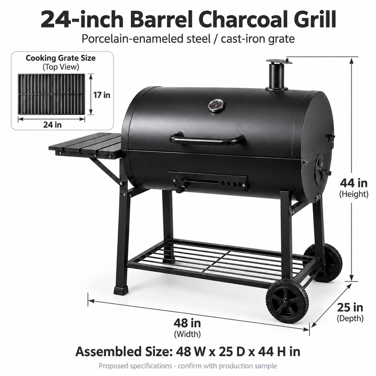 24-inch Barrel Charcoal Grill